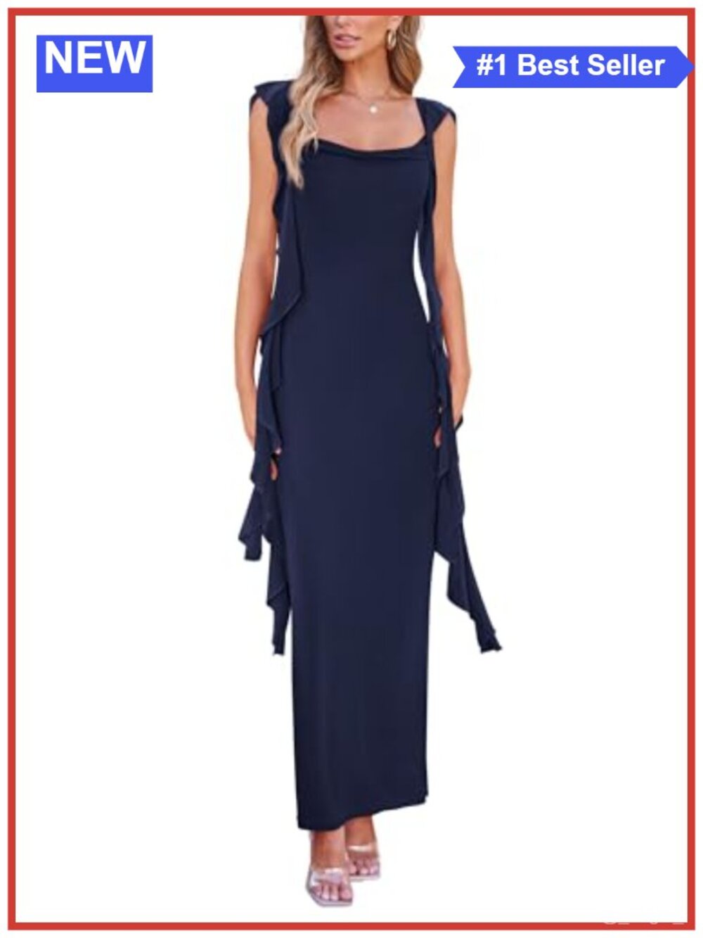 Ruffle Bodycon Maxi Dress Sweetheart Neckline Backless Formal Party